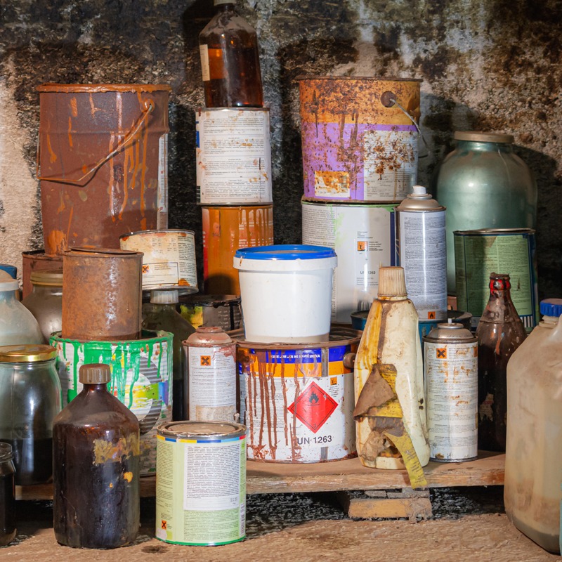 garage clean out old paint and chemicals